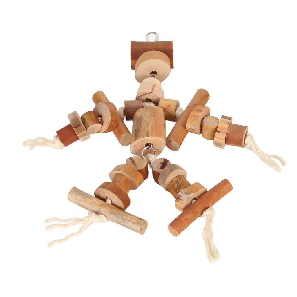 Parrot Toys Wood Blocks Bird Toys Reduce Anxiety Exercise Beak Bird Chew Toys with Movable Hooks