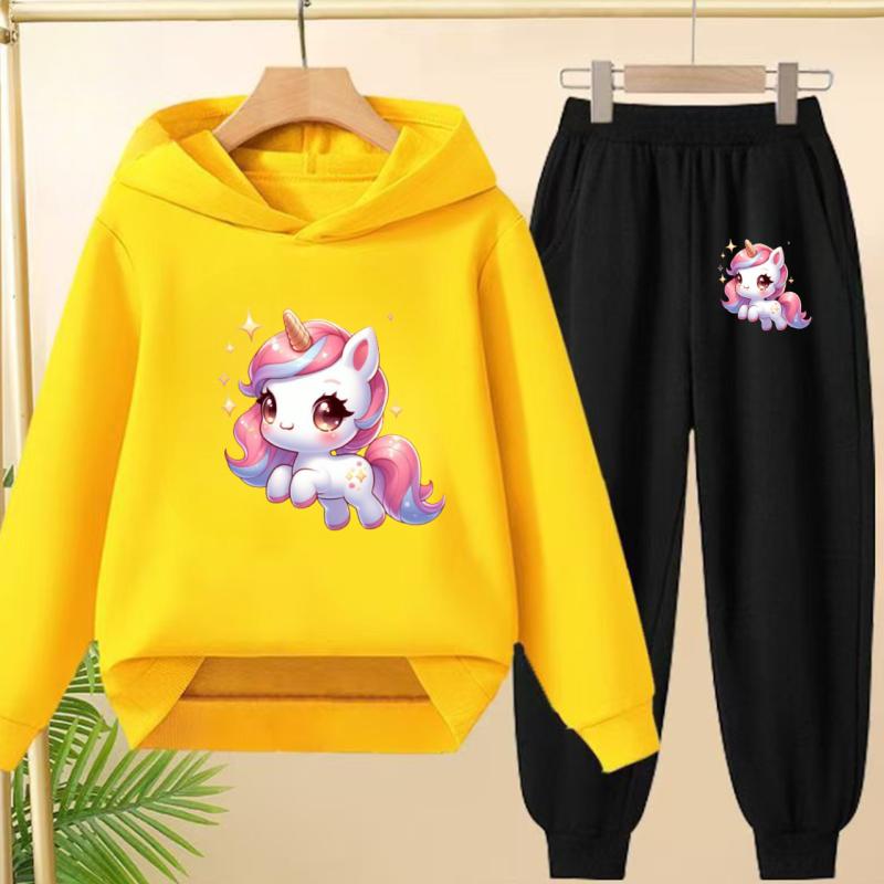 Kids Clothes Cute Unicorn Print Hoodie Sportswear Coat+Pants 2P Boy Girl Toddler 3-12Y Leisure Top Fashion Sunshine Charming Set