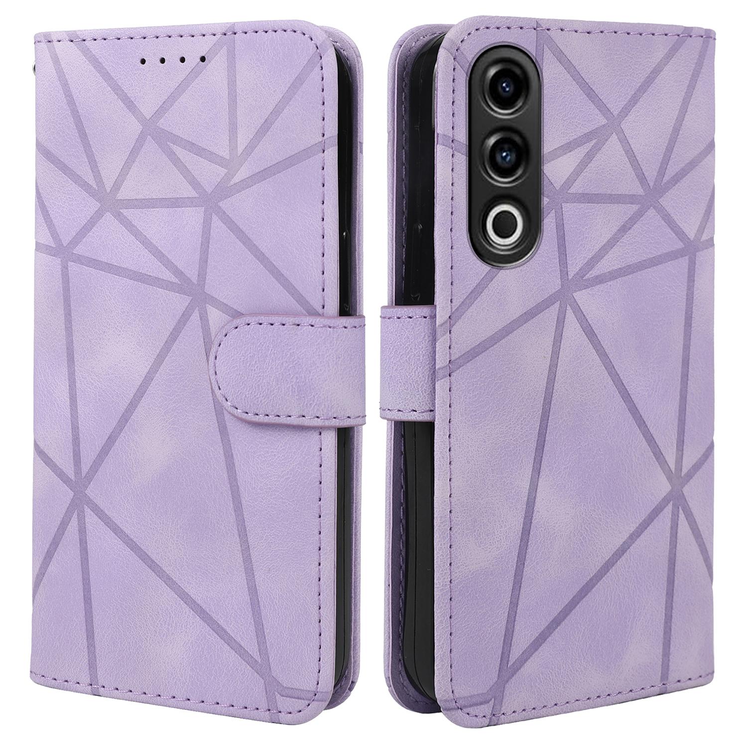 

For OnePlus Nord CE4 5G/Oppo K12x 5G (China) Stand Case Line Pattern Leather Phone Cover Purple