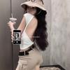 Summer European and American Sexy Spice Girls Style Back Cross Short Halter Short Sleeve T-Shirt Crew Neck Front Shoulder Top
