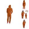 Xmas Party Hooded Jumpsuits For Kids Adult Gingerbread Man Cosplay Costume