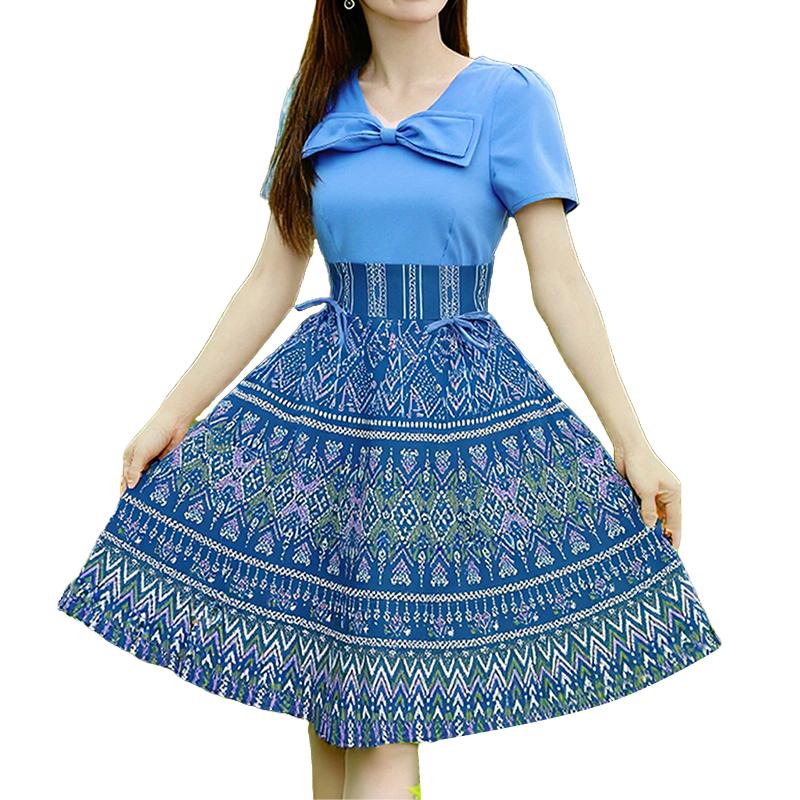 

ZANZEA Women Summer V-Neck Short Sleeve Casual Print Dress 5XL синий