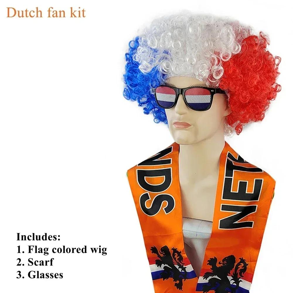 

Popular National Team Football Match Costume Kits Colorful Curly Wig Flag Sunglassses Soccer Fans Funny Party Performance Supplies