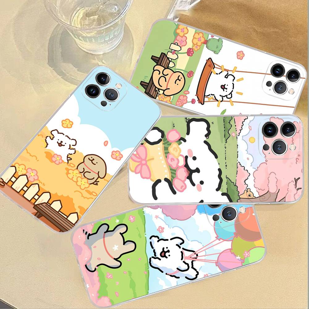 1pc Cute Cartoon Line Dog Maltese Phone Case For IPhone 17 16 15 14 11 12 13 Mini Pro XS Max Plus Funda Shell