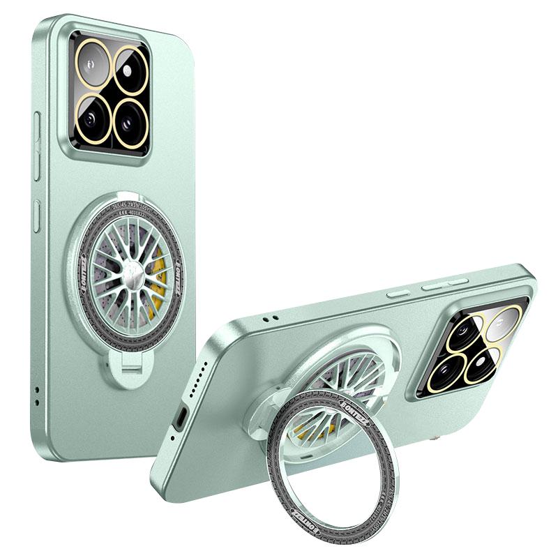 VOERO For Xiaomi 14 Pro PC Case Rotating Gyro Kickstand Phone Case with Lens Film