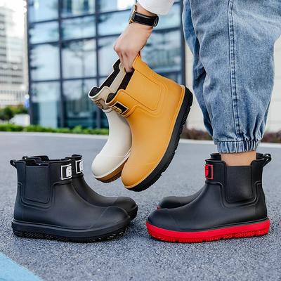 Herren Kurzschaft Rutschfeste Regenstiefel Modische Niedrigschaft Wasserschuhe, Pvc Einmalig Geformte Regenstiefel, Ländliche Arbeit Wasserdicht