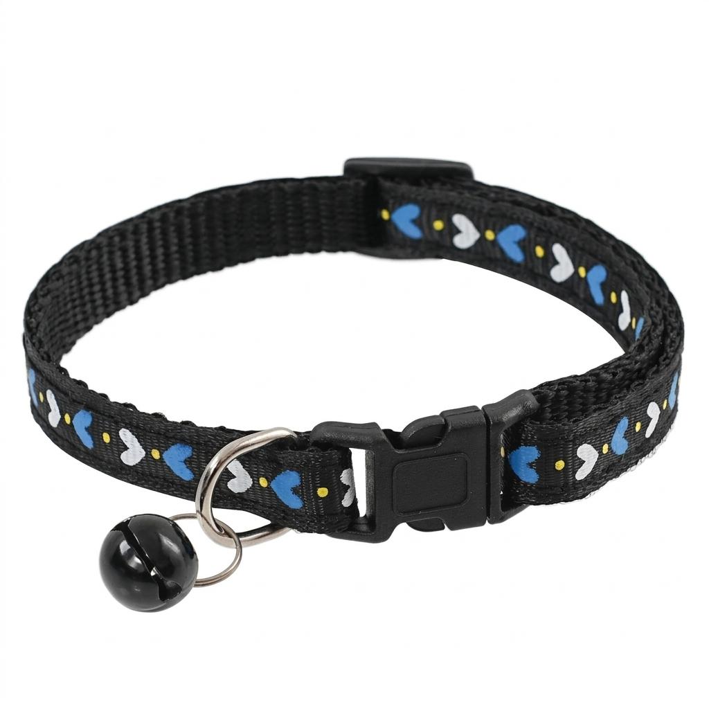 Pet Collar With Silent Bell For Cats And Dogs Adjustable Soft Fabric Love Heart Pattern