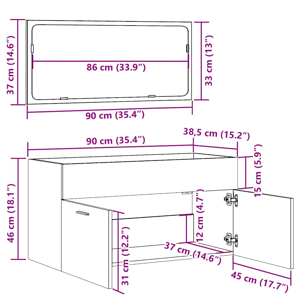 Bathroom Cabinet with Mirror Concrete Grey Wood Based Material