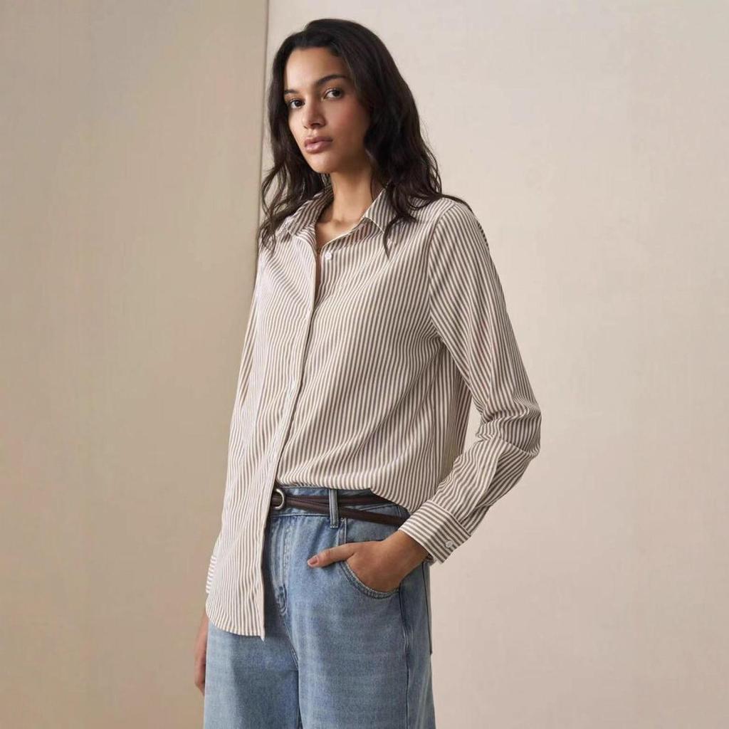 2025 Women's Striped Long-Sleeve Single-Breasted Casual Fashion Shirt
