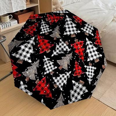 1pc Christmas Trees Buffalo Plaid Pattern Umbrella  Automatic Opening and Closing Umbrella, High Quality Umbrella, Ideal Gift for Her 211
