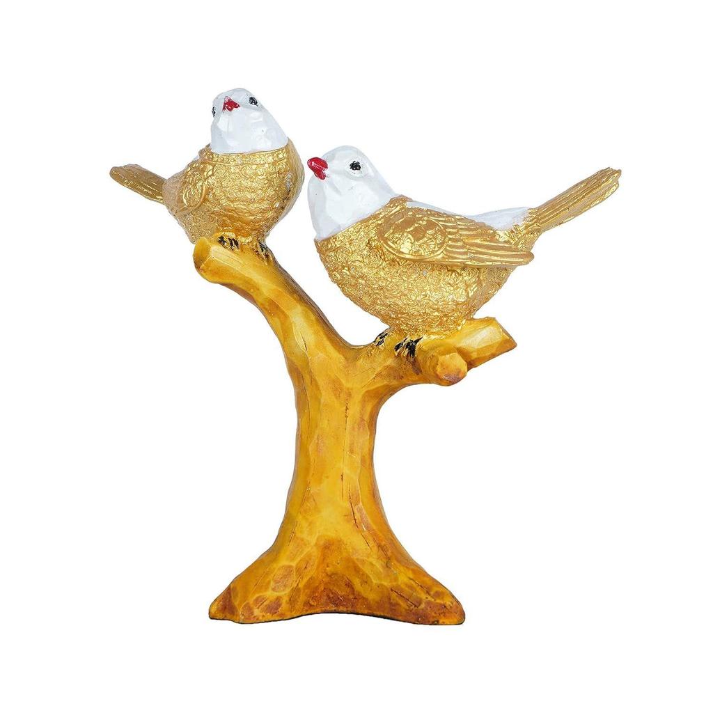2 Ptáci Sedící na Větvi Stromu Figurka Domácí Dekorace Exponát Soška Chidiya pro Domácí Dekoraci Předmět Pár Vrabců Exponát (Zlatý)