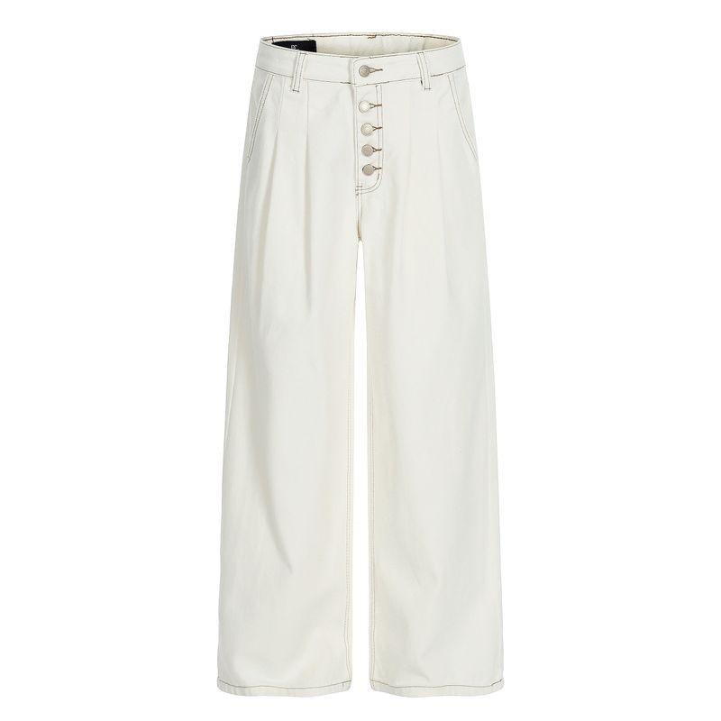 

Kisko American Retro Double-Pleated Clean-Fit Drapey Jeans Unisex Trendy Loose Straight Button-Fly Pants White 2XL