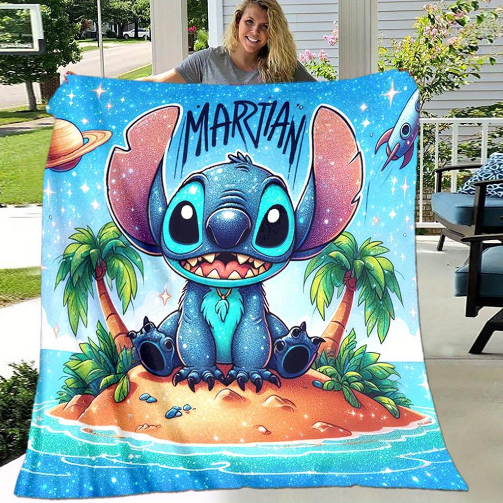 1 Stück Stitch-Druckdecke - Weiche Ganzjahresdecke für Wohnzimmer, Schlafzimmer, Personalisierbares Geschenk mit entzückendem Cartoon-Design