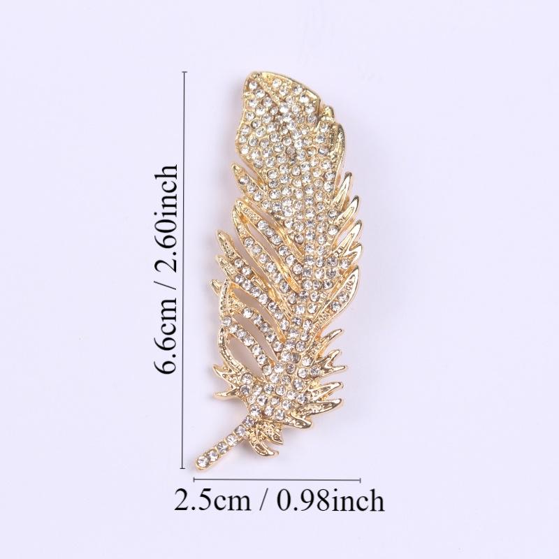 Temperament Full Diamond Feather Brooch Women'S Atmospheric Brooch Simple Pin Retro Suit Accessories