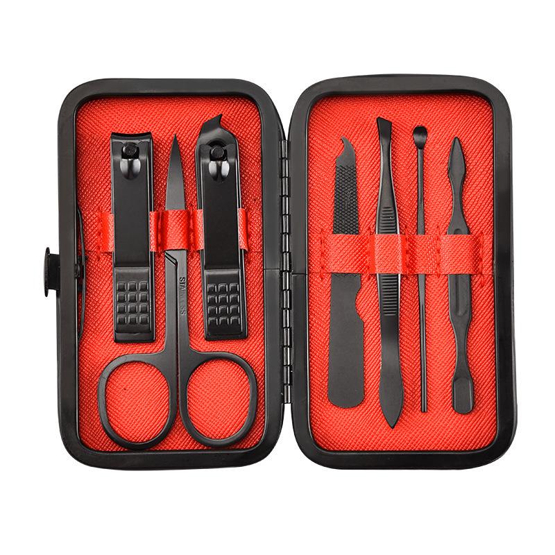 Professional 7-Piece Black Stainless Steel Nail Clipper Set with Box 5 In 1 Classic Pedicure Grooming Kit for Adult Use