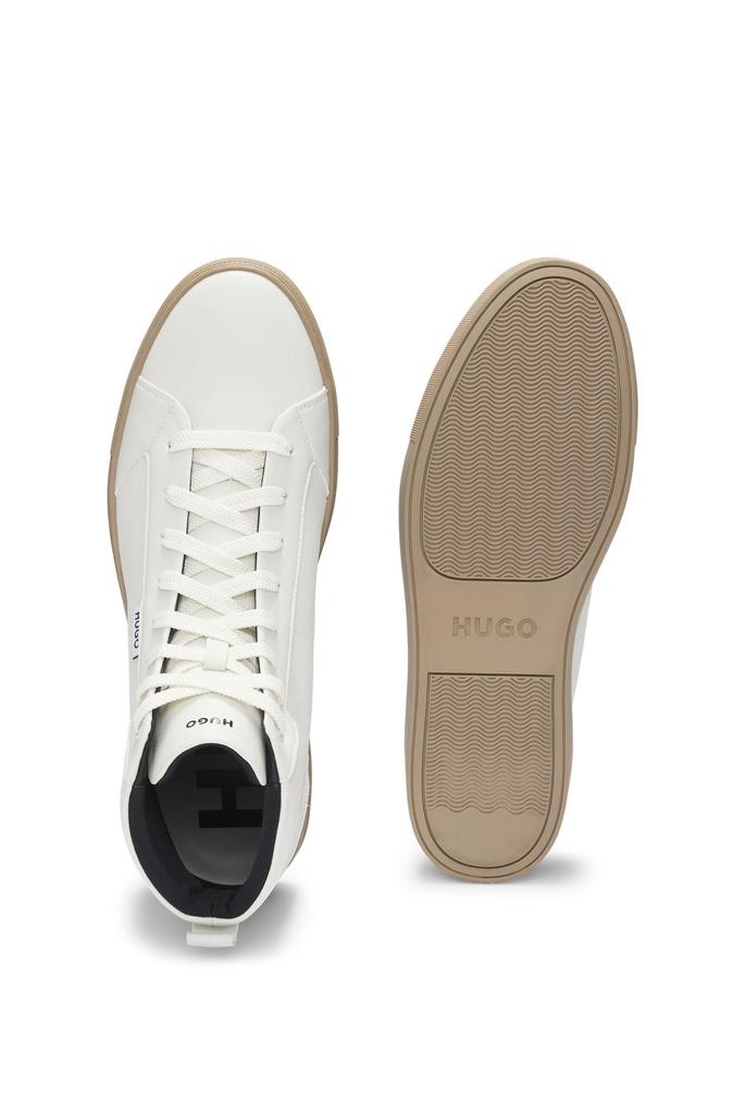 HUGO Grained Faux Leather Size White High-Top Sneakers, Men's 42,