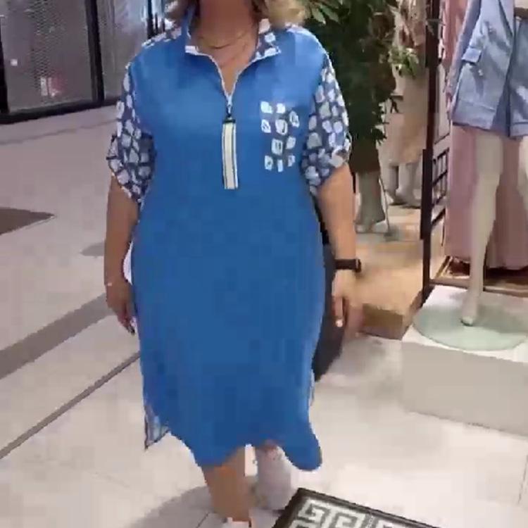 

2024 European & American V-Neck Slimming Summer Maxi Dress for Women XL синий