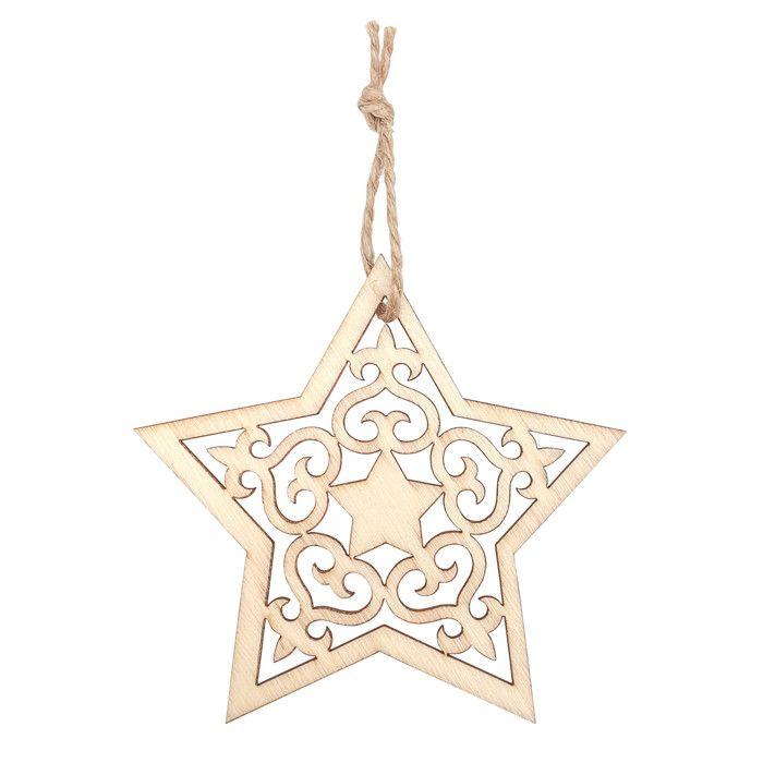 Etoiles en bois à suspendre 8,4 x 8 cm 4 pièces