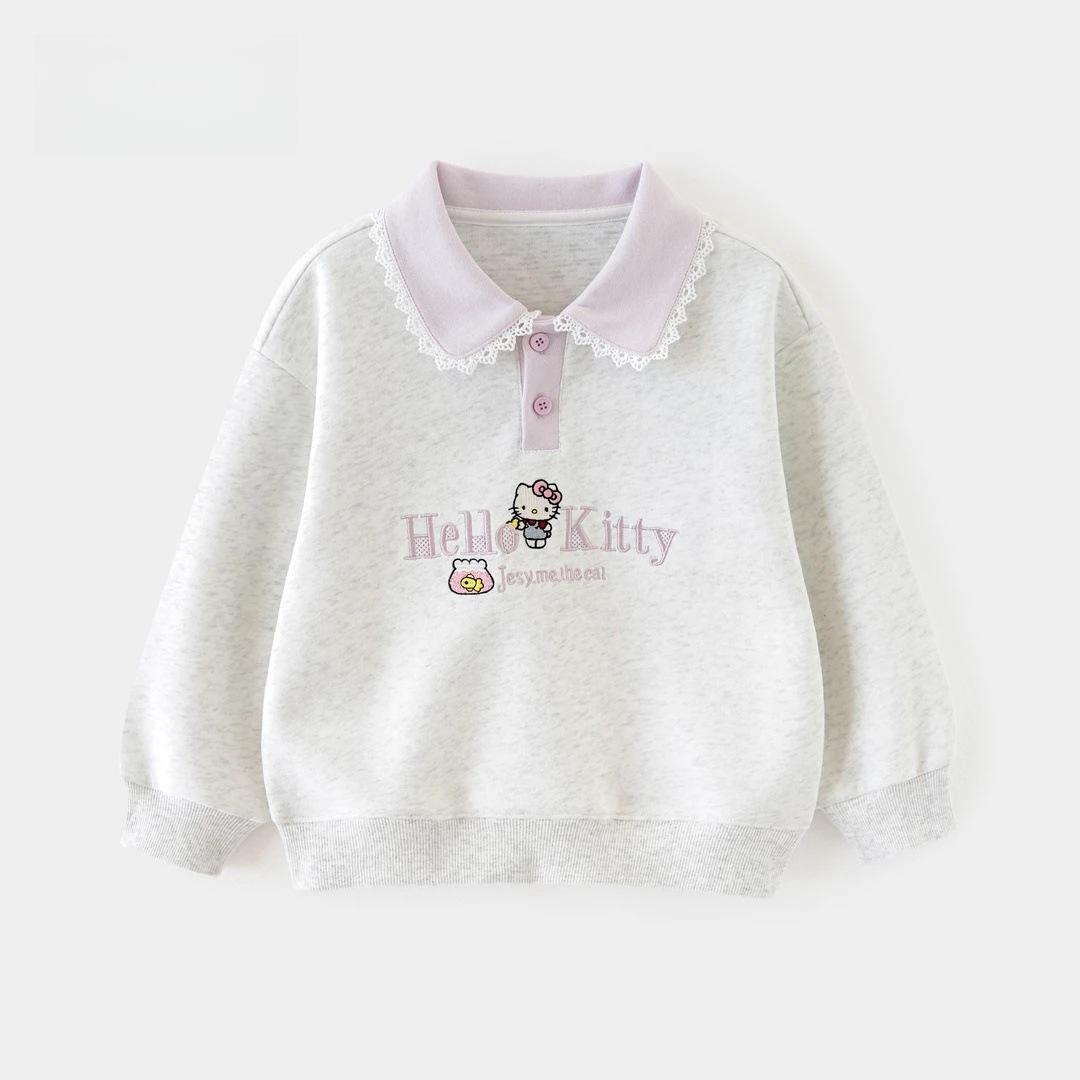 2026 Spring Girls  Academy Style Polo Collar Hoodie with Cartoon Embroidery Size 80