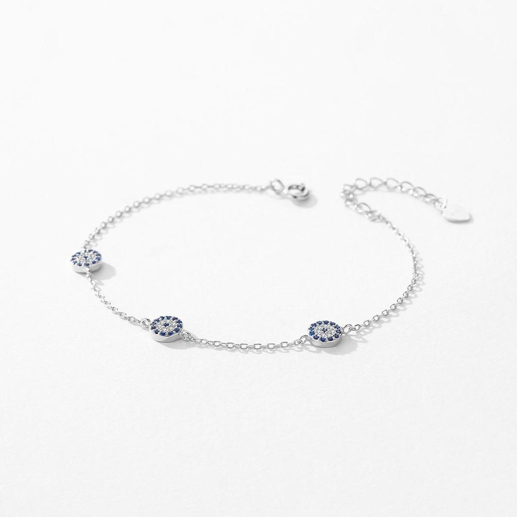 Pure 925 Sterling Silver Luxury Turquoise Blue Eyes Clear Cubic Zircon Crystal Link Chain Bracelet For Women Fine Jewelry