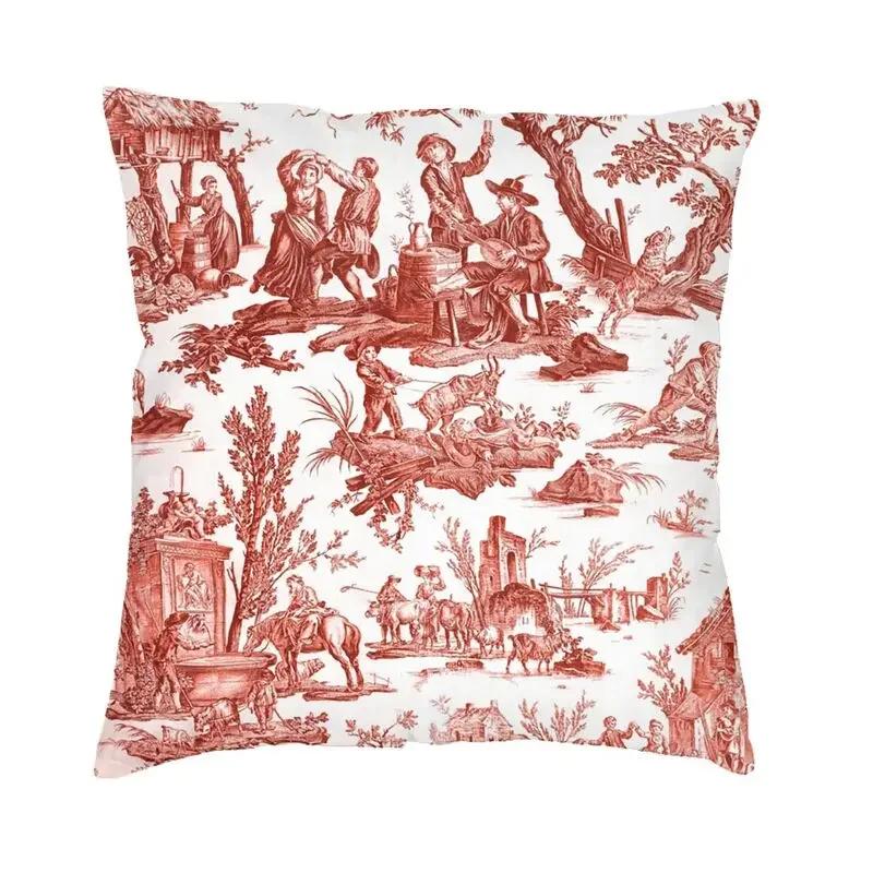 Poszewka na kwadratową poduszkę dekoracyjną Toile De Jouy Sepia Vintage Paryski Design Artystyczny Poszewka na poduszkę z nadrukiem 3D z dwóch stron na sofę