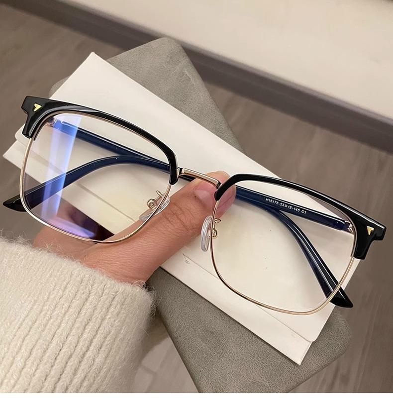 Retro Men'S Ultra-Light Half-Frame Anti-Blue Flat Glasses Can Be Equipped With Degree Myopia Glasses Frame Glasses Frame