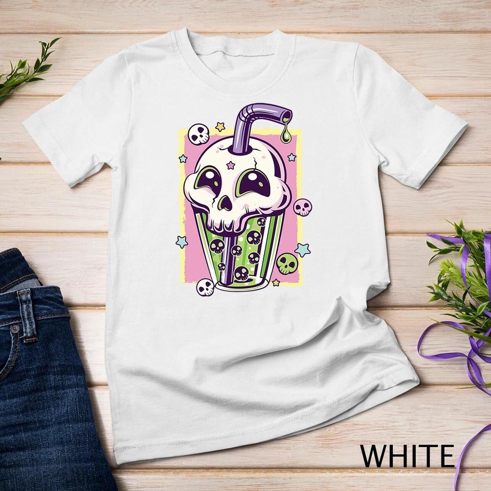 Kawaii Pastel Goth Creepy Skull Boba Bubble Tea Vaporwave Unisex T-shirt 11 M