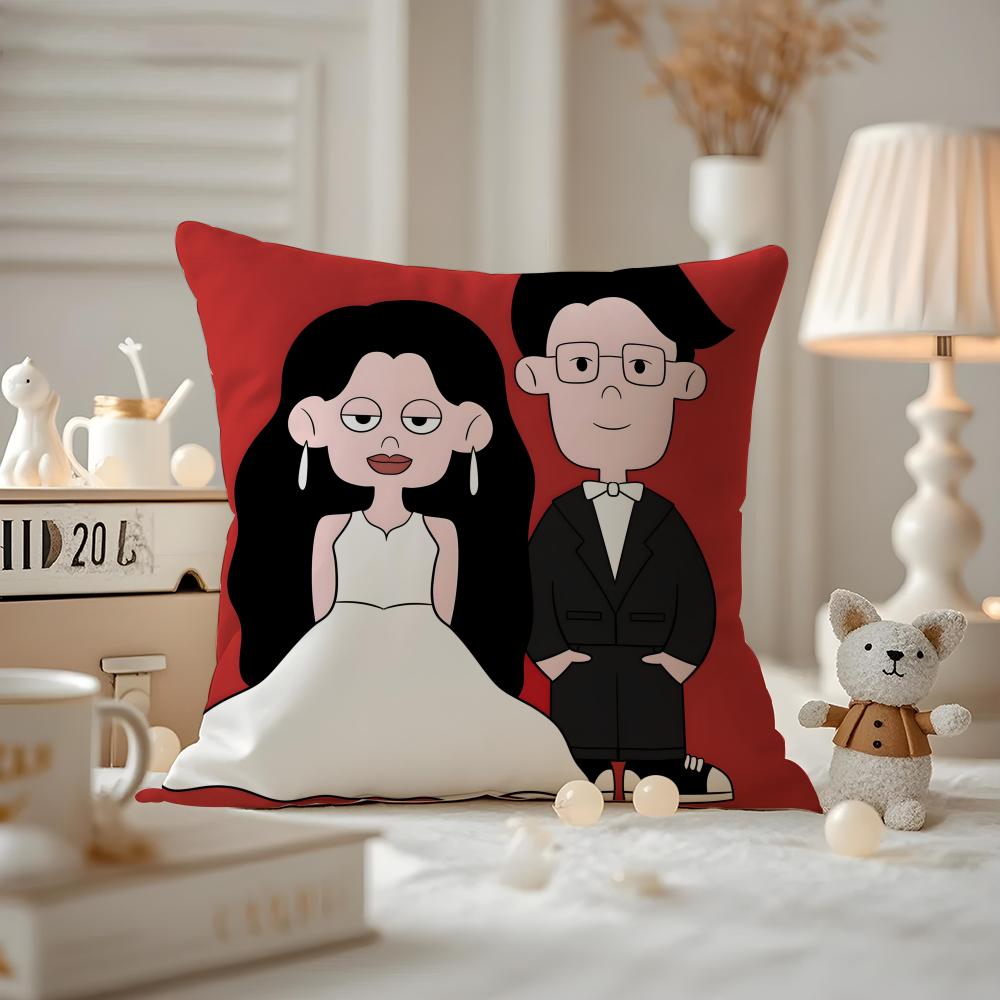 Cute Cartoon Couple Cushion Cover Anti-dustmite Pillowcase Invisible Zipper Silky Short Plush Sofa Cushion Cover