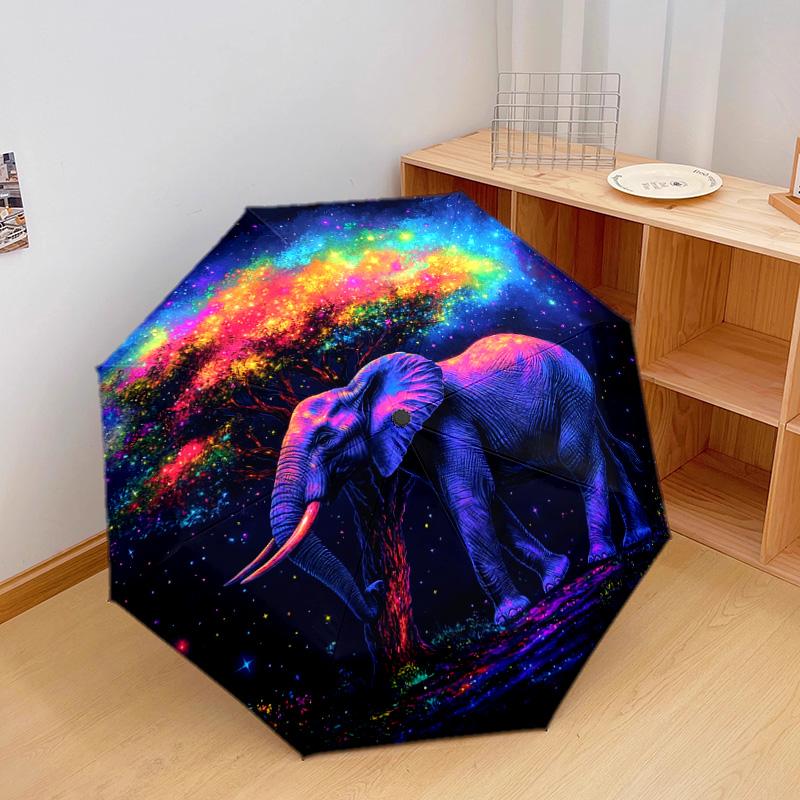1 PC Automatic Folding Umbrella - Elephant Galaxy Pattern, Portable & Foldable Design with 8 Ribs, Christmas Birthday Gifts