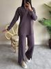 Autumn New Women's Solid Zipper Knit Set High Neck Lounge Pajamas Two Piece Outfit