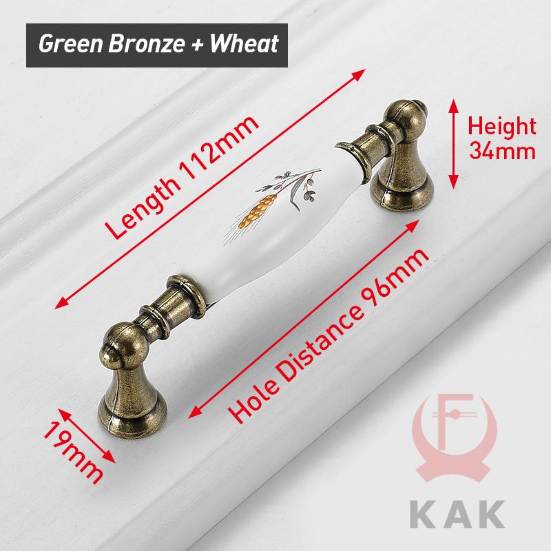 KAK Vintage Bronze Ceramic Cabinet Handles Wardrobes Door Pulls European Style Kitchen Handle Drawer Knobs Furniture Handle