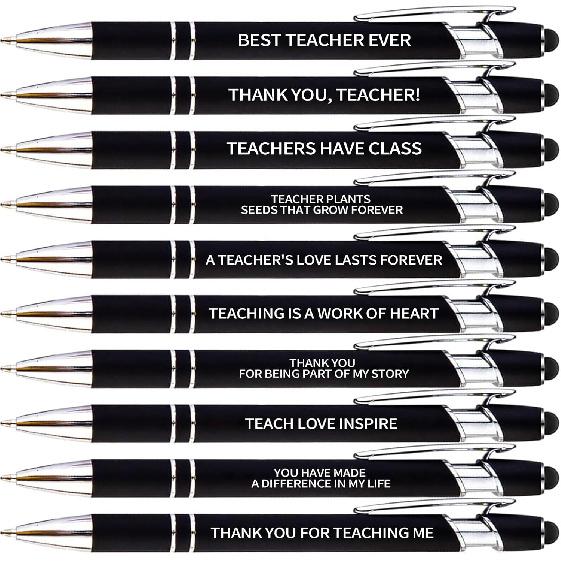 KeCee 10Pcs Thank You Teacher Pens, Teacher Appreciation Gifts Bulk, Personalized Ballpoint Pens Set, School Office Writing Supplies Gift, Black