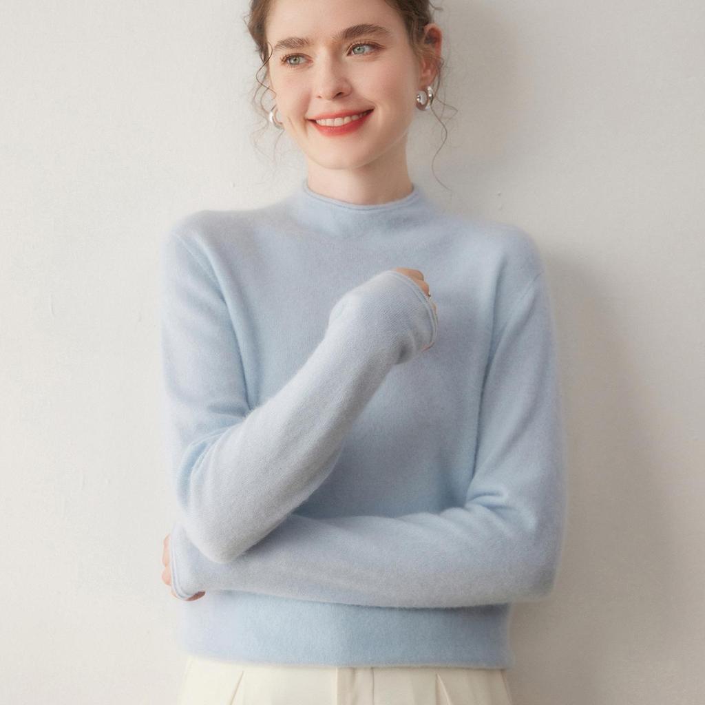 Women's Half-High Neck Baby Goat Cashmere Sweater - Thick, Soft, and Skin-Friendly for Autumn and Winter