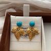 Leaf Turquoise Pendant Earrings New Cold Wind Temperament Advanced Leaf Texture Exquisite Light Luxury Versatile Earrings