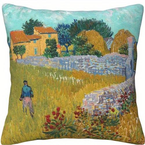 Van Goghs Artistic Floral Doublesided Printed pillow cover Short plush Suitable living room bedrooms sofas throw cushion cover