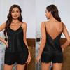 Women Ice Silk Pajama Set Backless Camisole Top and Shorts