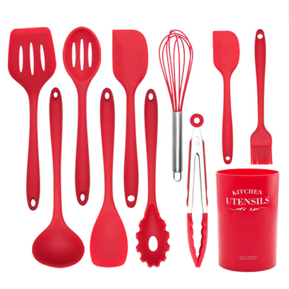 11pcs/11pcs Silicone Kitchenware Set Non stick Cookware Spatula High Temperature Cooking Shovel Spoon Kitchen Utensil red-11pcs / set