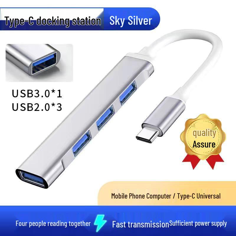 USB 3.0 Mini Aluminum Type-C Hub: 4-Port Splitter Docking Station