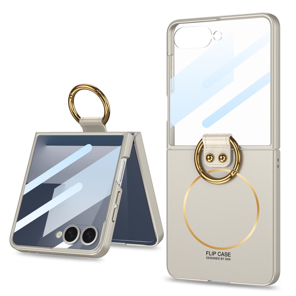 Magnetic for Samsung Z Flip 7 with Ring Stand and Tempered Protective Film Ultrathin Phone Case Cover for Samsung Galaxy ZFlip 7