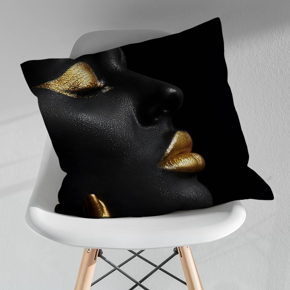 Golden Makeup Art Black Skin Throw Pillow Case Living Room Sofa Cushion Cover For Home Bedroom Decoration Protector
