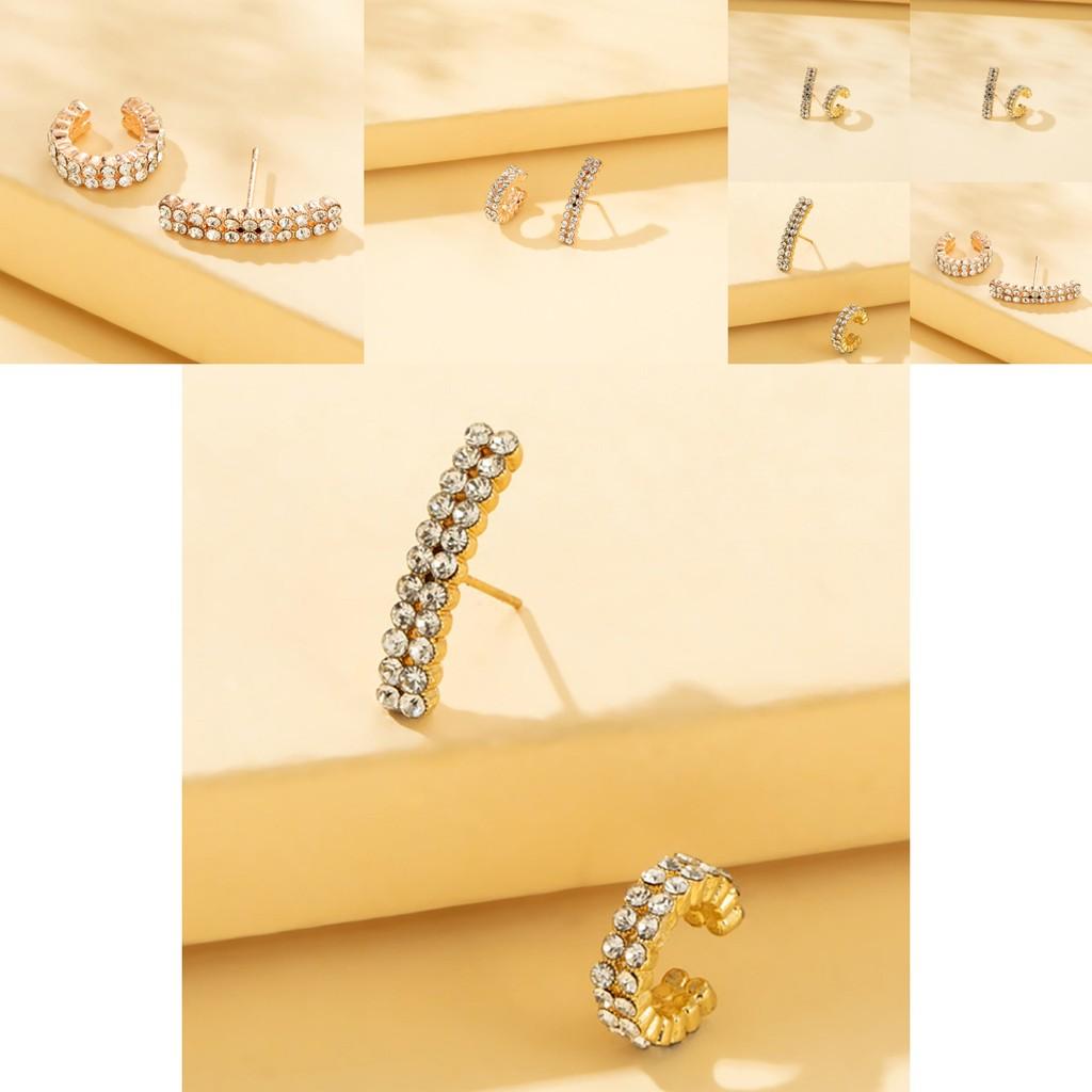 Trendy Asymmetric Double Row Rhinestone Earrings Set For Women Summer 2022