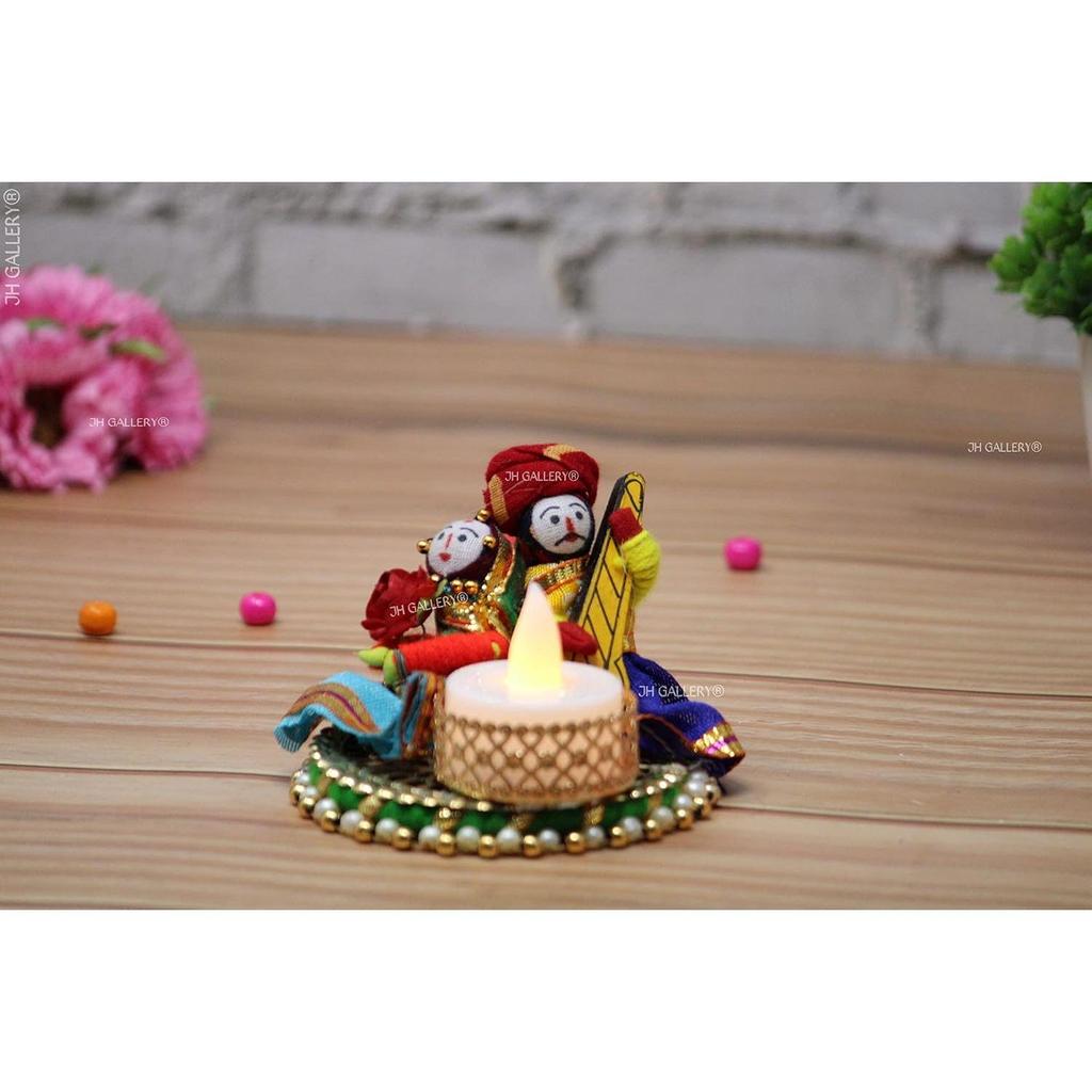 Recycled Material Rajasthani Raja Rani Puppet/Dolls Decorative Tealight Candle Holder (Pack of 2)
