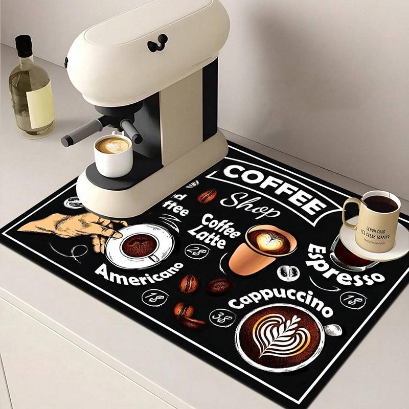 1Pcs Creative Pattern Printed Coffee Machine Mat Kitchen Counter Quick Water Absorption Utensil Drying Mat Desktop Drainage Mat