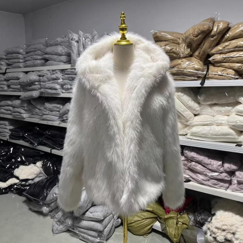 Cappotto con Cappuccio in Finta Pelliccia di Volpe da Donna Invernale Caldo Capo d'Abbigliamento Giacca Rosa in Peluche Eleganza Casual
