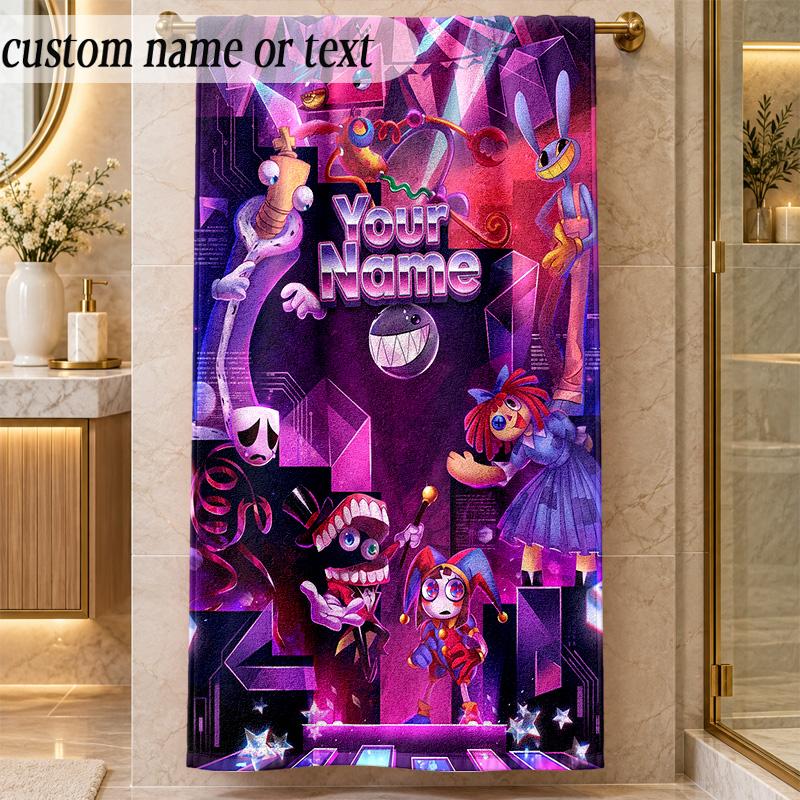 Beach TowelThe Amazing Digital Circus Custom Name Text Personalized Soft Towel for Beach Pool Indoor Home Decor Gift