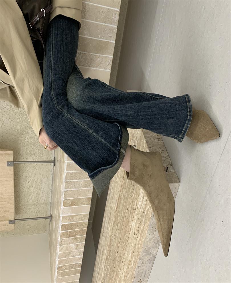 

2025 autumn and winter new fashion versatile style pointed head thick high heel thin short boots women s side zipper short tube chel 39 абрикосовый