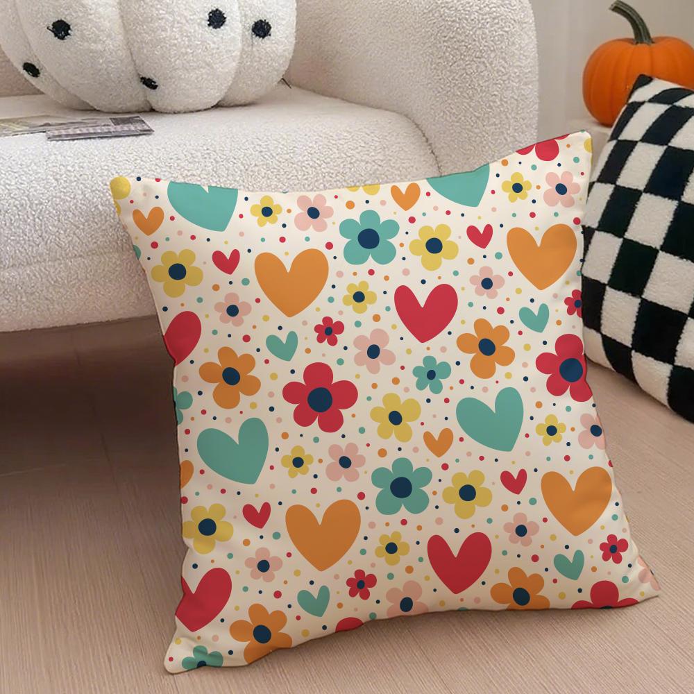 Spring and Summer Floral Cushion Cover Throw Pillow Cover Hidden Button Durable Polyester Chair Cushion