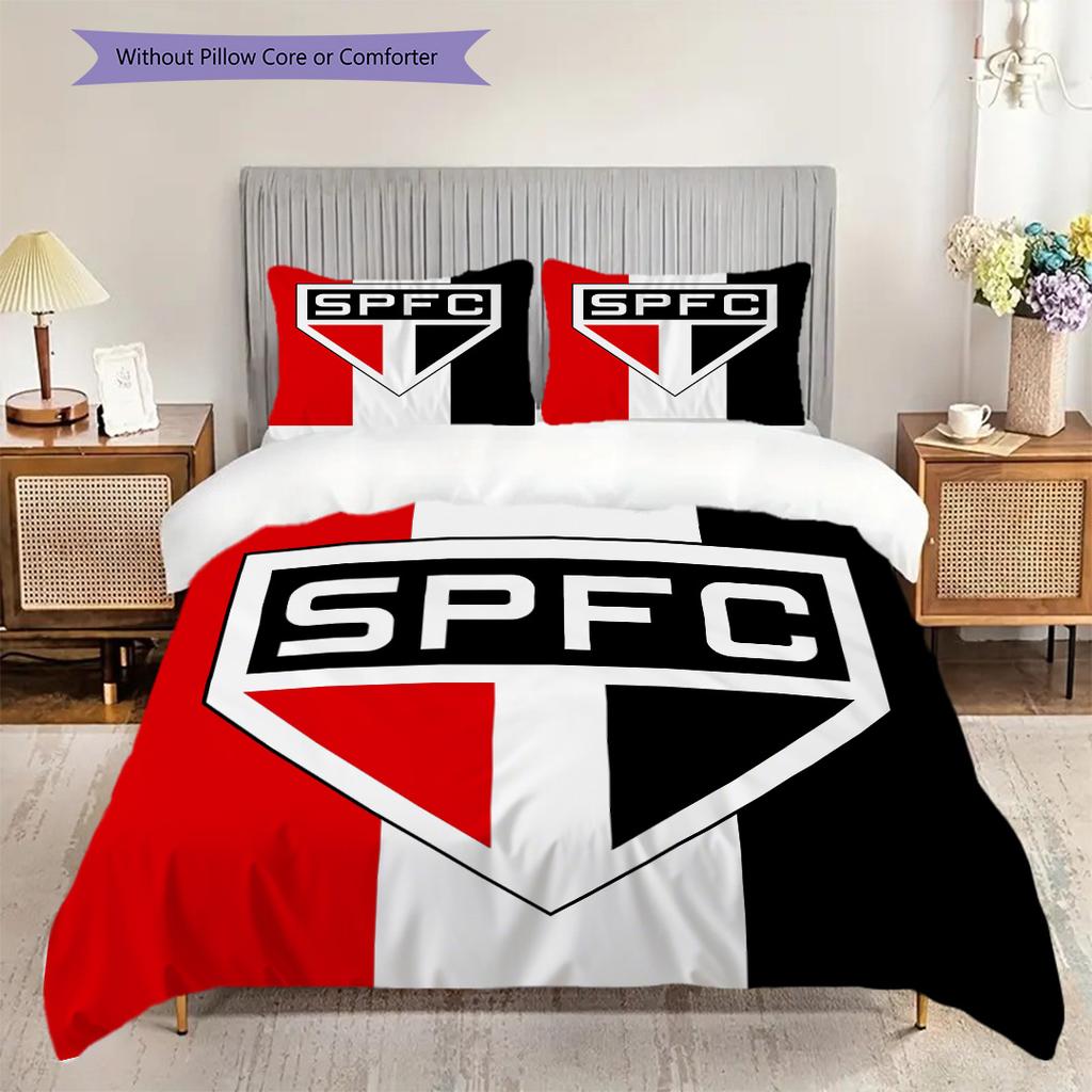 Sao Paulo FC Pattern Bedding Quilt Set Quilt Cover Pillowcase Home Decoration Birthday Gift (1 * Duvet Cover + 2 * Pillowcase, Without Core)