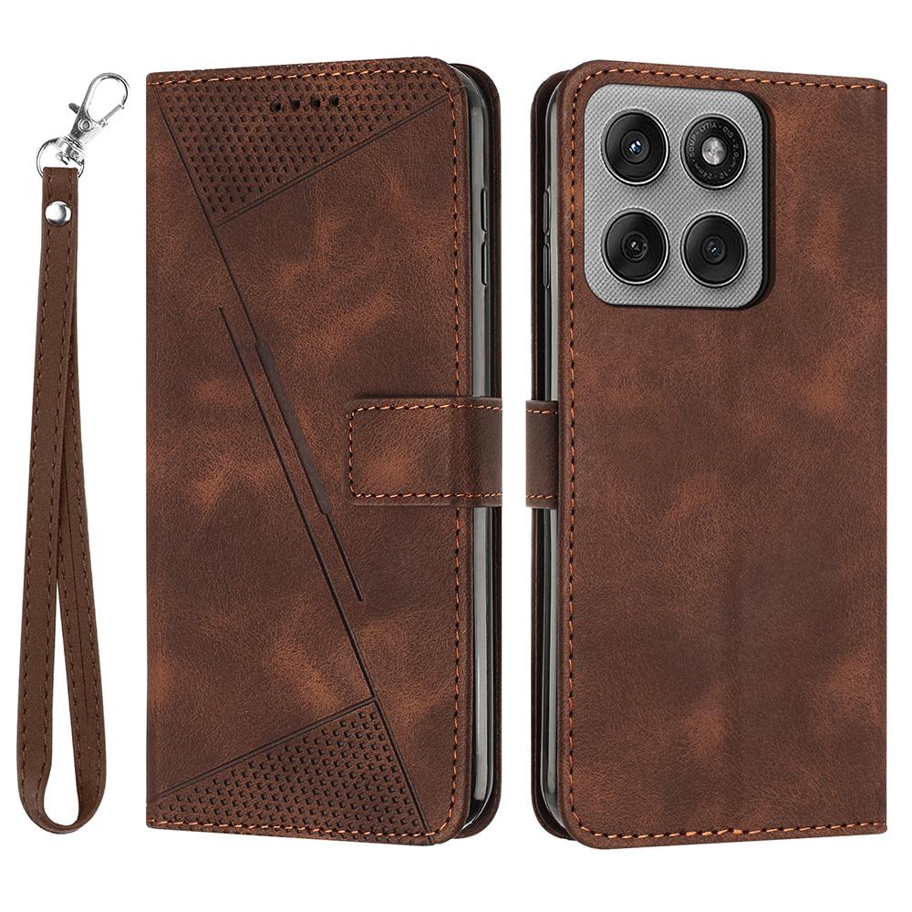 For Motorola Edge 60 Pro 5G Leather Case Imprinted Triangle Phone Cover with Hand Strap