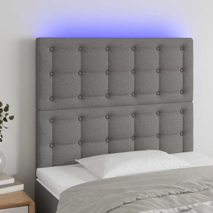 VidaXL Tête de Lit à LED Meuble de Chambre à Coucher Accessoire de Lit Simple Tête de Cadre de Lit Intérieur Gris Foncé 3122833